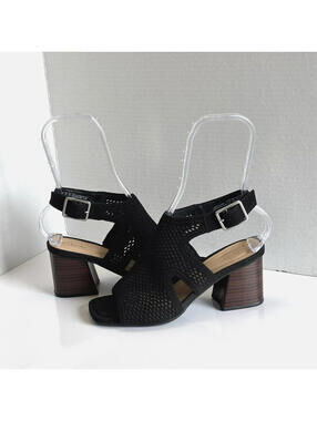 Clarks Siara 65 Flow Sandal Women's Sz 7.5 M Black Perforated Nubuck Block Heel